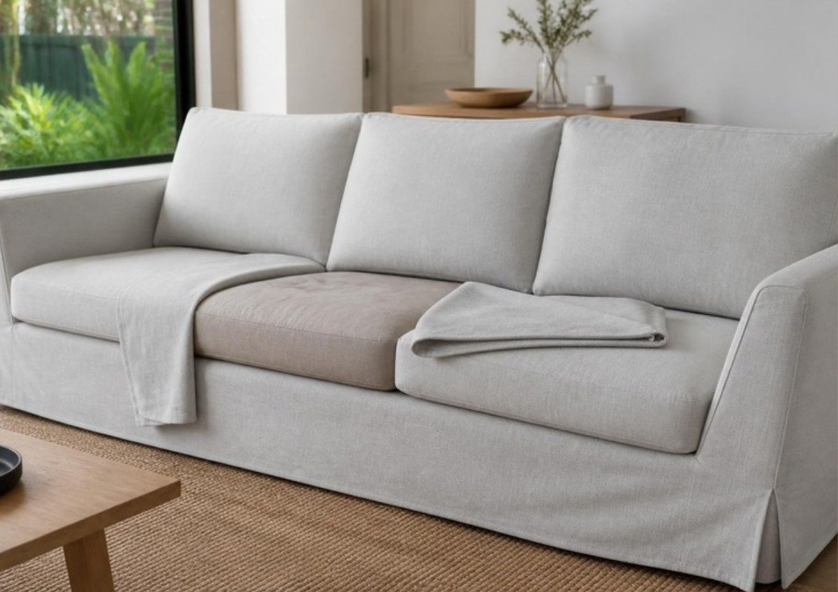 Removable sofa slipcovers taken off a lounge, the covers handled in couch cover cleaning in Sydney